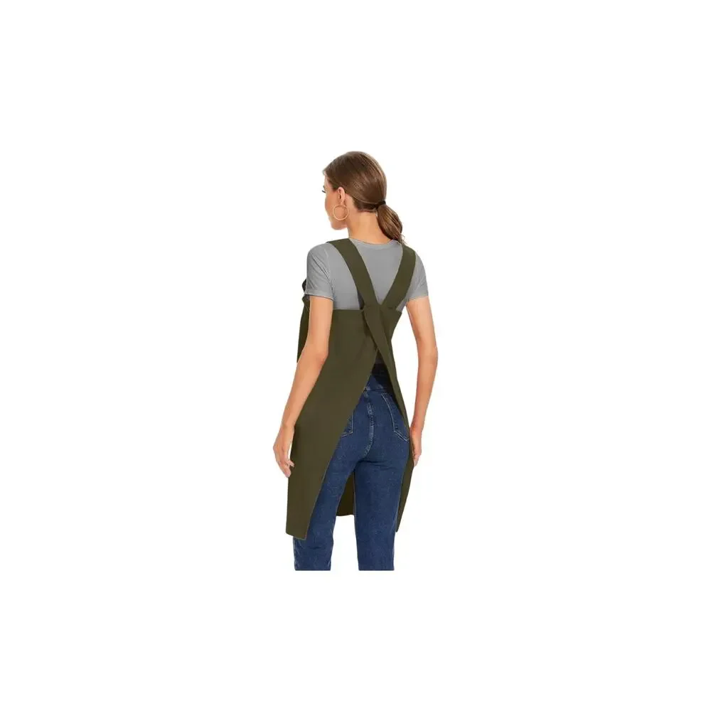 Olive Green Apron Work Gardening Utility Pockets Woman Size Small